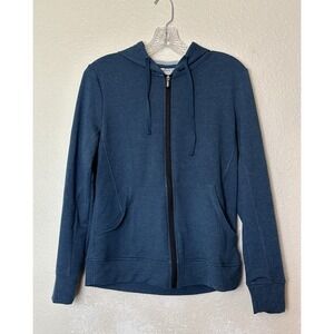 ASICS Size Small Blue Zip Hoodie Front Pockets Reflective Back Strip